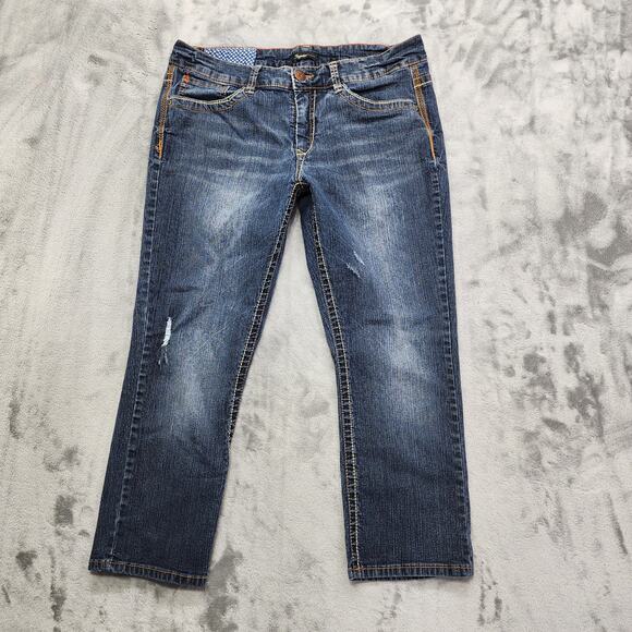 Supplies Jeans Womens 14 Blue Mid Rise Crop Capri Stretch Ramie Denim Distressed - Picture 1 of 15